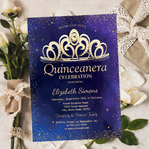 Invitation Gold Confetti Diamond Tiara Quinceañera