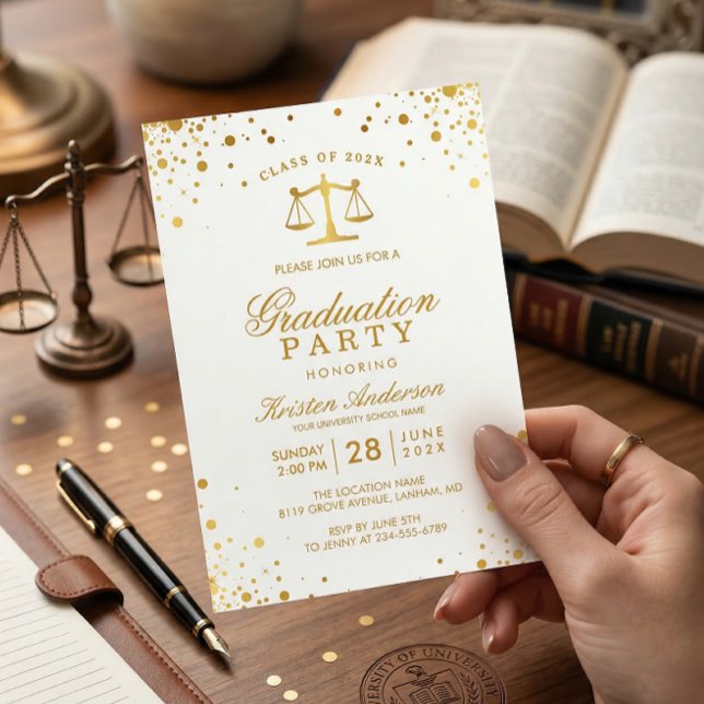 Invitation Gold Confetti Dots Law School Graduation Party (Créateur téléchargé)