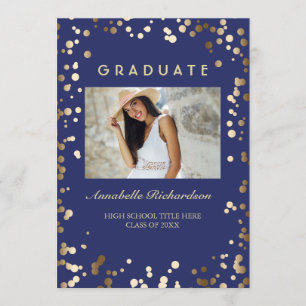 Invitation Gold Confetti Dots Marine Élégant diplôme photo