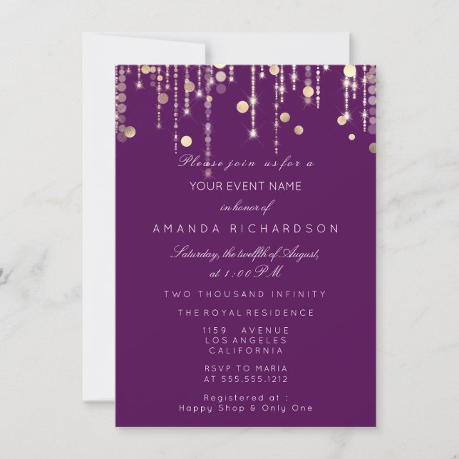 Invitation Gold Confetti Drivers Birthday Bridal Pink Marsala (Devant)