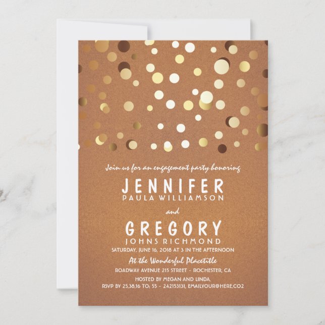 Invitation Gold Confetti Elegant Engagement Party (Devant)