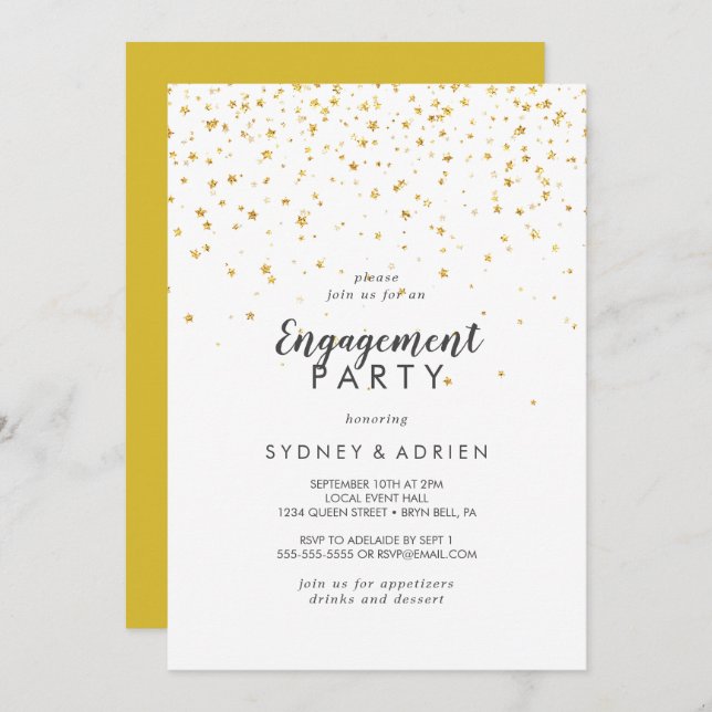 Invitation Gold Confetti Engagement Party (Devant / Derrière)