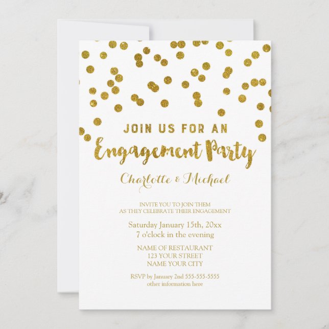 Invitation Gold Confetti Engagement Party (Devant)