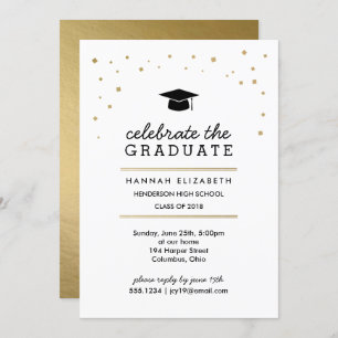 Invitation Gold Confetti et Casquette Modern Graduation Invit