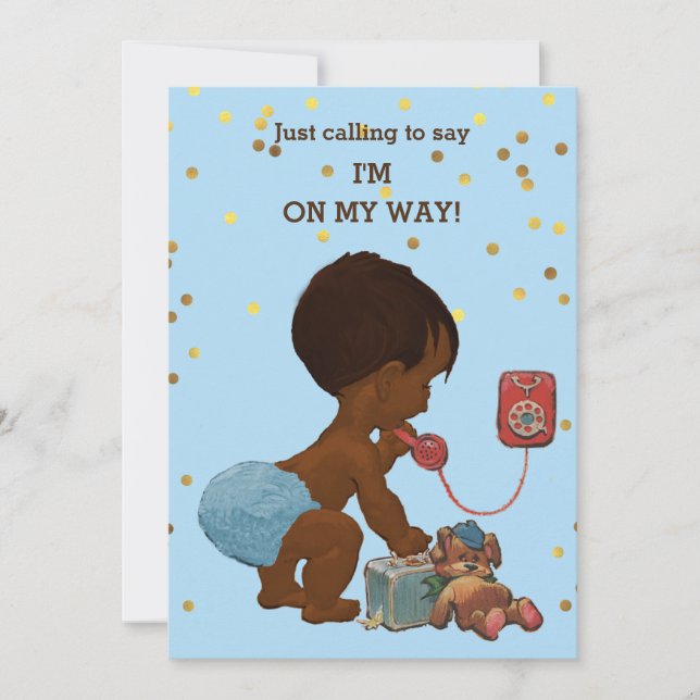 Invitation Gold Confetti Ethnic Boy sur le Baby shower téléph (Devant)