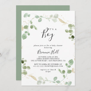Invitation Gold Confetti Eucalyptus C'est un Baby shower garç