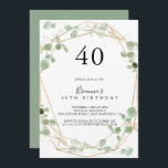 Invitation Gold Confetti Eucalyptus fête de 40e anniversaire<br><div class="desc">Cette invitation à la fête du 40e anniversaire de confetti d'or eucalyptus est parfaite pour une fête d'anniversaire rustique. Le design comprend un feuillage vert d'eucalyptus aquarelle avec des confettis d'or.</div>