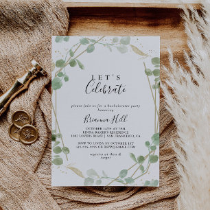 Invitation Gold Confetti Eucalyptus Fêtons la fête