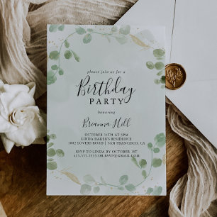 Invitation Gold Confetti Eucalyptus Foliage fête d'anniversai