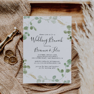 Invitation Gold Confetti Eucalyptus Foliage Mariage Brunch