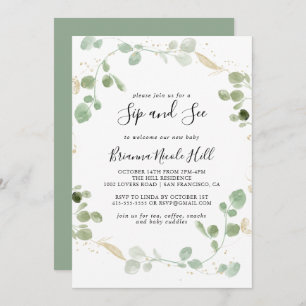 Invitation Gold Confetti Eucalyptus Foliage Sip et voir