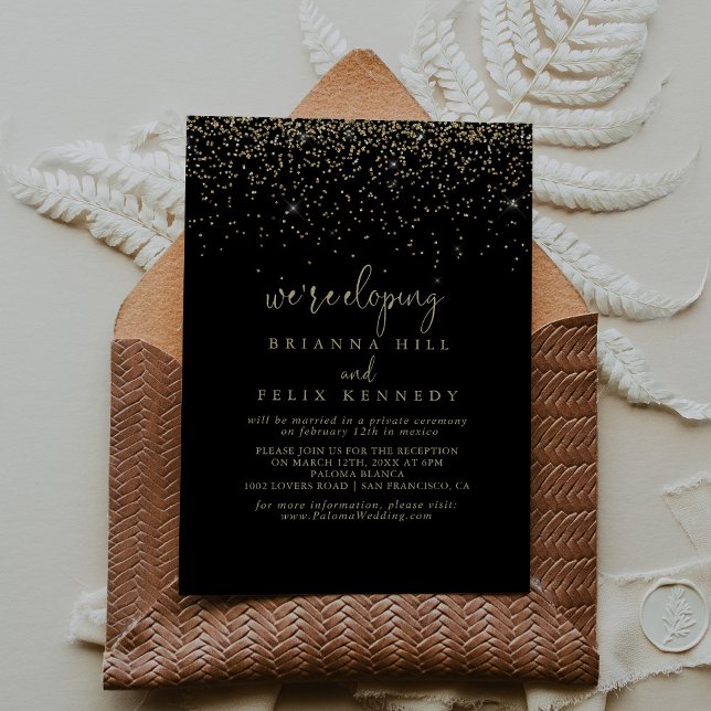 Invitation Gold Confetti Fancy Script Elopeption (Créateur téléchargé)