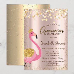 Invitation Gold Confetti Flamant rose rose Rose Gold Quinceañ