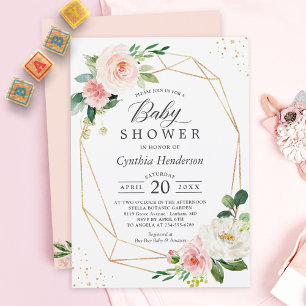 Invitation Gold Confetti Géométrique Blush Baby shower Floral