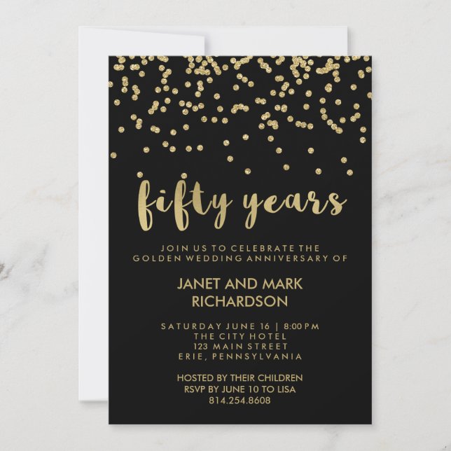 Invitation Gold Confetti Golden Mariage Anniversaire (Devant)