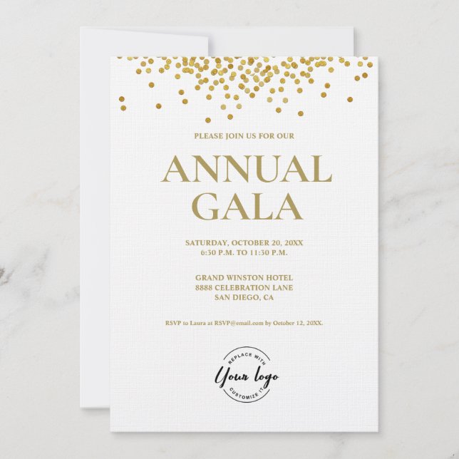 Invitation Gold confetti Logo personnalisé Gala d'entreprise (Devant)