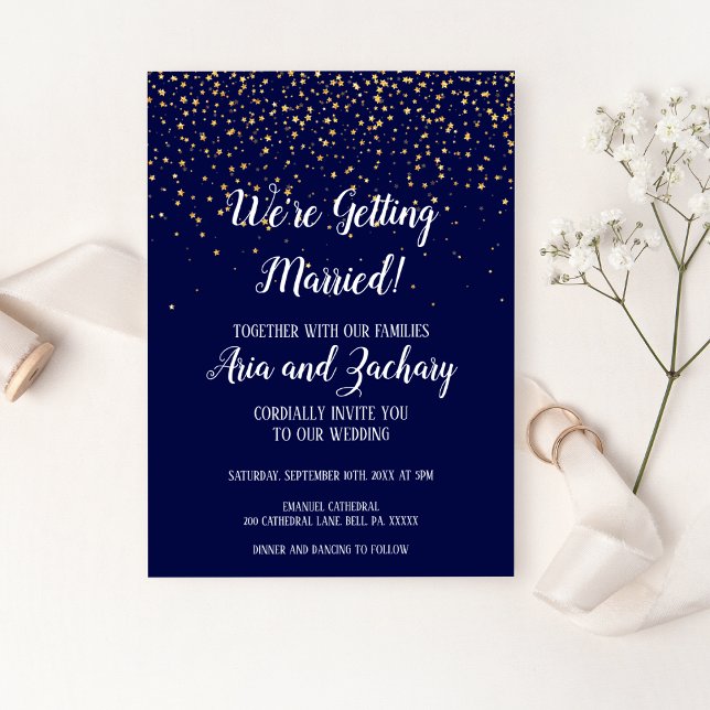 Invitation Gold Confetti|Marine Nous nous marions Mariage (Créateur téléchargé)