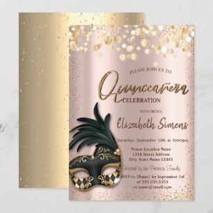 Invitation Gold Confetti Masque Rose Gold Quinceañera