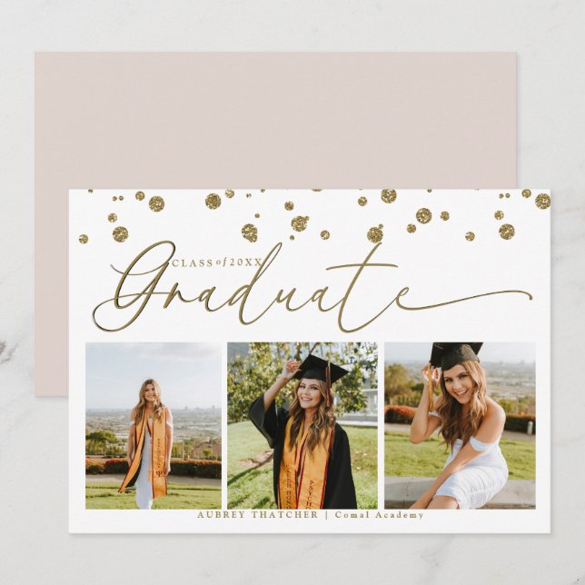 Invitation Gold Confetti |  Photo Collage Graduation  (Devant / Derrière)