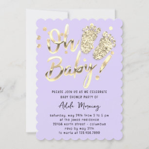 Invitation Gold Confetti Pieds bébé fille garçon douche viole