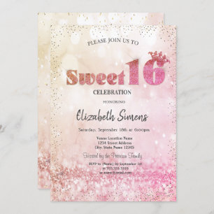 Invitation Gold Confetti Princess Bokeh Sweet 16