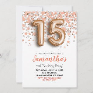 Invitation Gold Confetti Rose 15e anniversaire