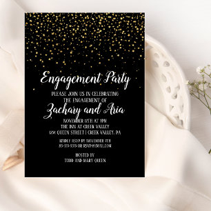 Invitation Gold Confetti sur Black Engagement Party