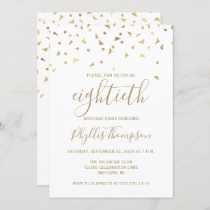 Invitation Gold Confetti Triangles 80e fête d'anniversaire