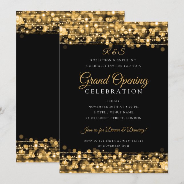 Invitation Gold Corporate Grand Ouverture Simple Monogramme  (Devant / Derrière)