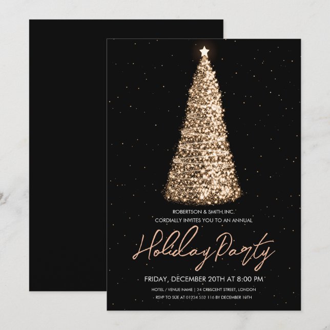 Invitation Gold Corporate Xmas Tree Fête (Devant / Derrière)
