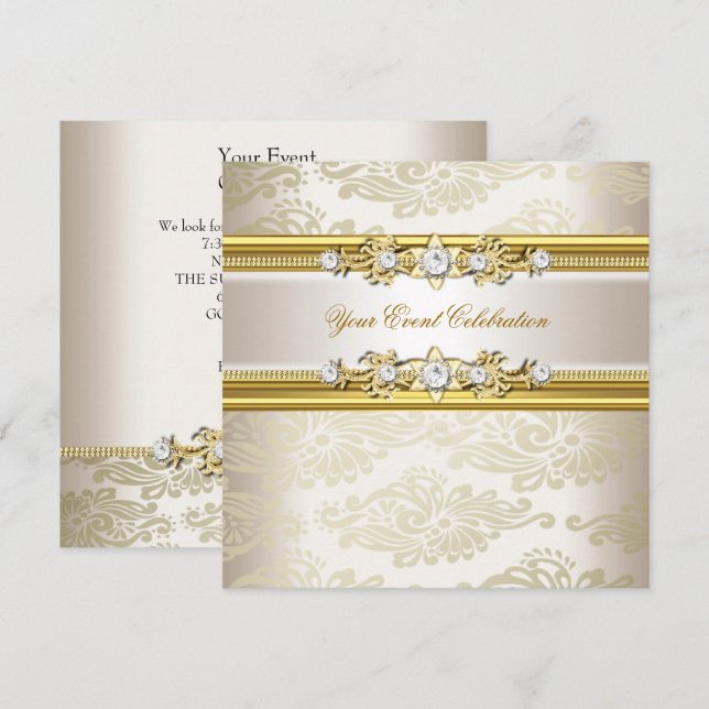 Invitation Gold Cream Embossée look Elegant Party (Devant / Derrière)