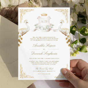 Invitation Gold Crest Royal Indian White Peacock Mariage