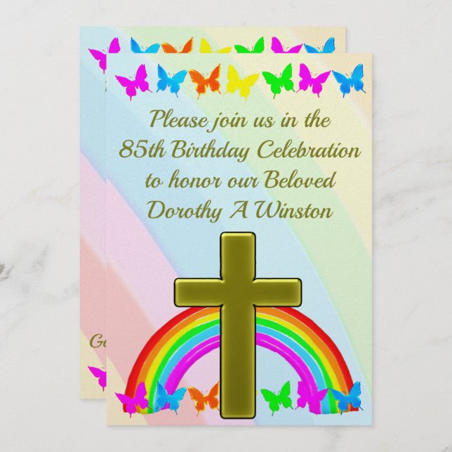INVITATION GOLD CROSS ET BUTTERFLY 85E ANNIVERSAIRE INVITATIO (Devant / Derrière)