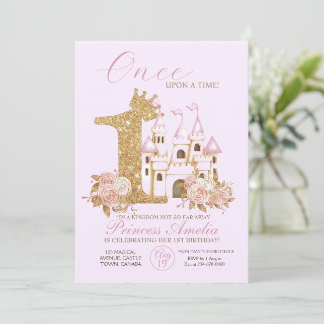 Invitation Gold Crown Castle Princess 1er anniversaire Invi (Debout devant)