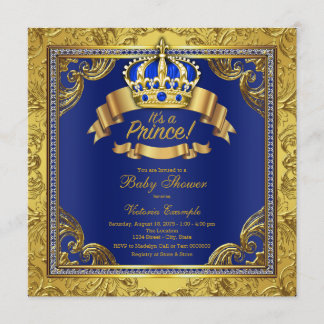 Invitation Gold Crown Royal Blue Prince Baby shower