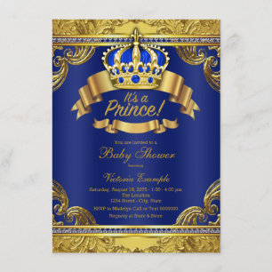 Invitation Gold Crown Royal Blue Prince Boy Baby shower