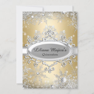 Invitation Gold Crystal Snowflake Princesse Quinceanera