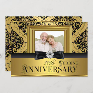 Invitation Gold Damask Bow Photo 50th Mariage Anniversary 3