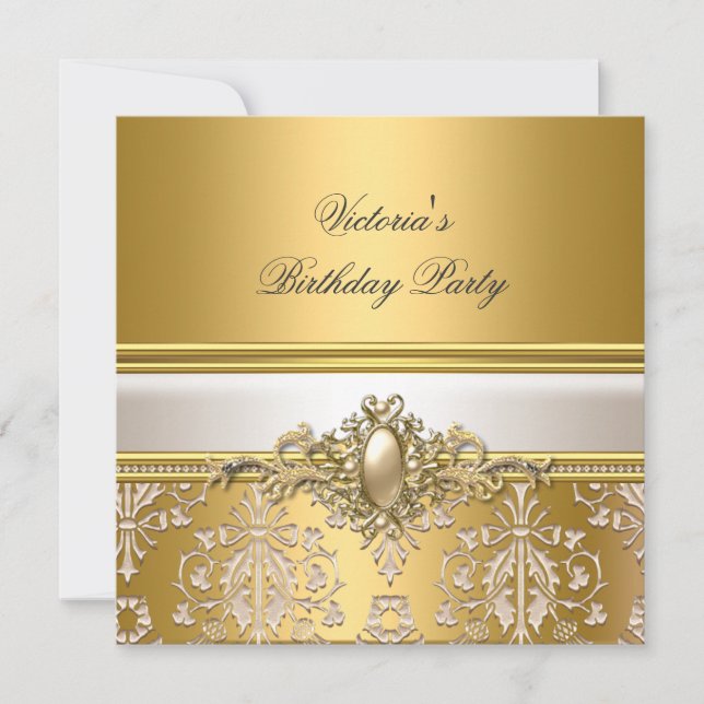 Invitation Gold Damask Crème blanche Anniversaire Party Pearl (Devant)
