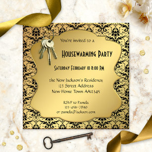 Invitation Gold & Damask Houseécharder Party