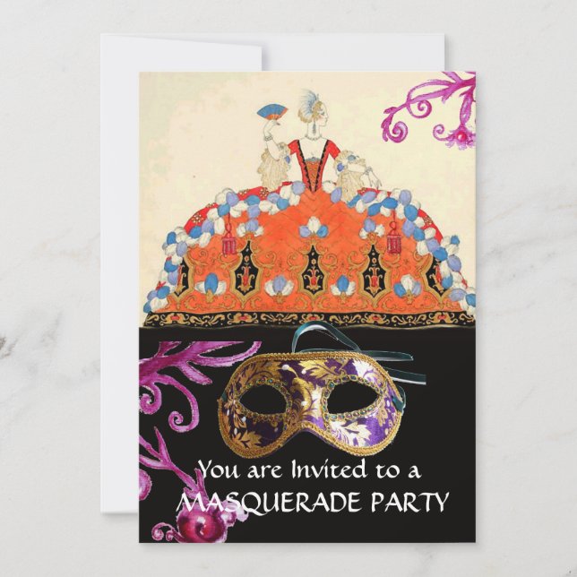INVITATION GOLD DAMASK MASK ET ORANGE LADY MASQUERADE PARTY (Devant)