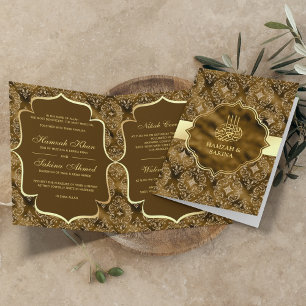 Invitation Gold Damask Moss Brown musulman musulman Mariage