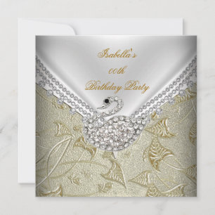 Invitation Gold Damask White Swan Élégante fête d'anniversair