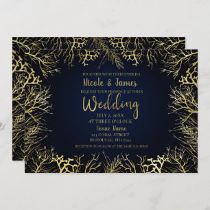 Invitation Gold & Dark Navy Blue Elegant Coral Mariage
