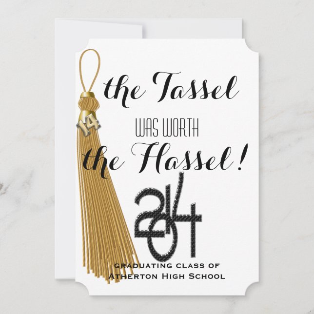 Invitation Gold Dated Tassel Worth the Hassle Graduation (Devant)