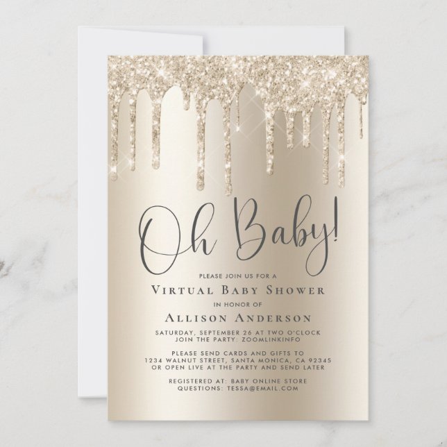 Invitation Gold de la Parties scintillant de Baby shower virt (Devant)