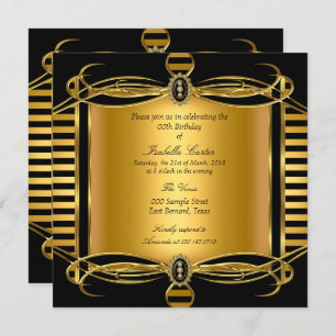 Invitation Gold Deco Black Stripe Pearl fête d'anniversaire