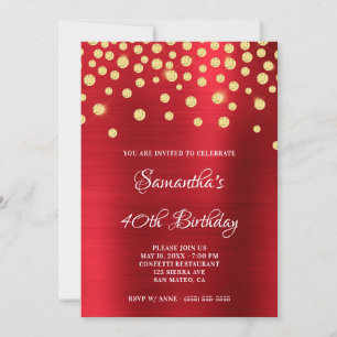 Invitation Gold Diamant Confetti Rouge Foil Satin Ombre