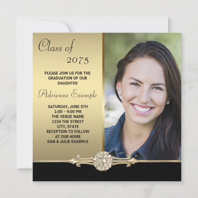 Invitation Gold Diamond Black and Gold Photo Graduation (Devant)