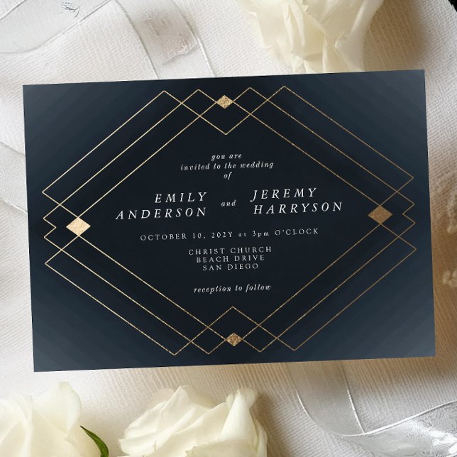 Invitation Gold Diamond Marine Géométrique Déco Mariage Gatsb (Créateur téléchargé)